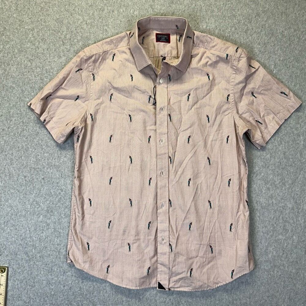 Untuckit Men’s Size Large Regular Fit Casual Button Down Shirt Red Micro Stripe